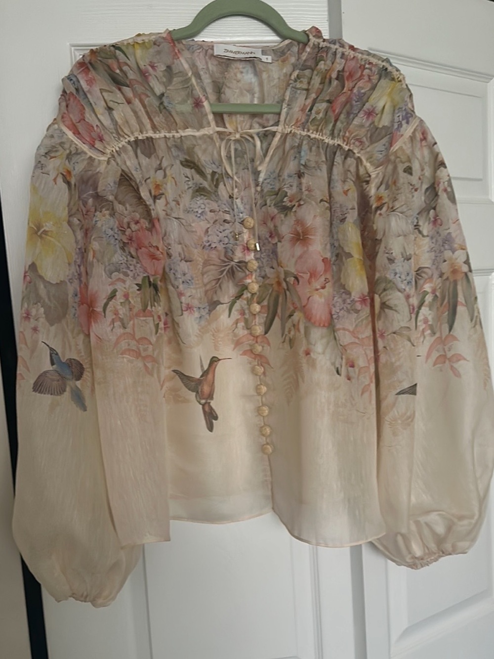 Zimmermann Peach Floral Balloon-Sleeve Blouse. Size 1 - Picture 4 of 4